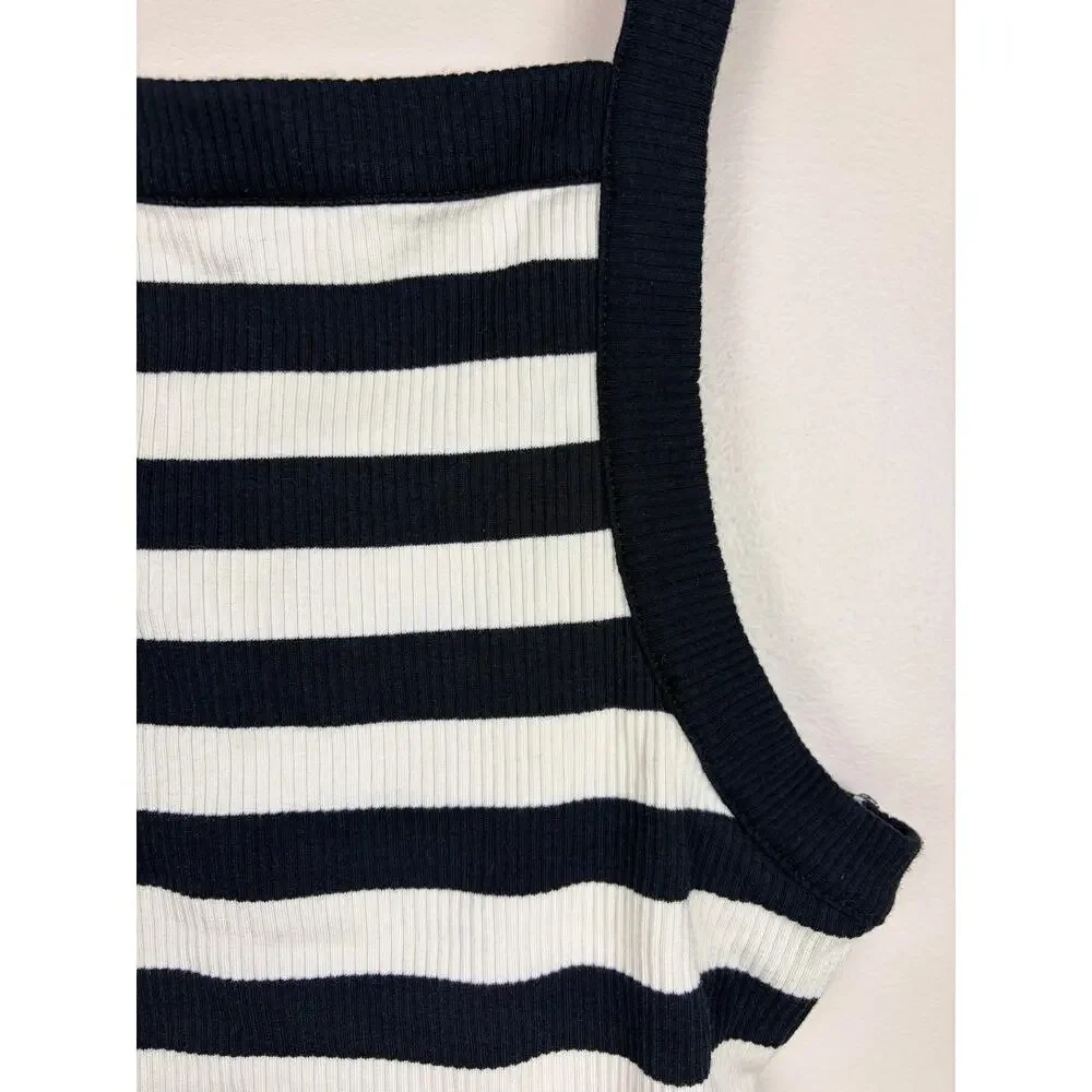 J.Crew Black White Striped Ribbed Square Neck Tank Top Large